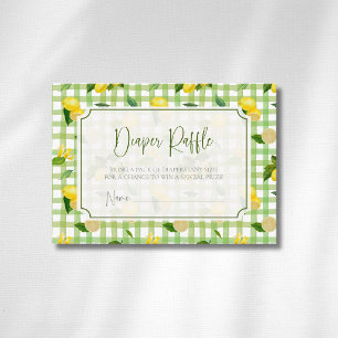 Whimsical Lemon Citrus Green Chequered Diaper Raff Enclosure Card