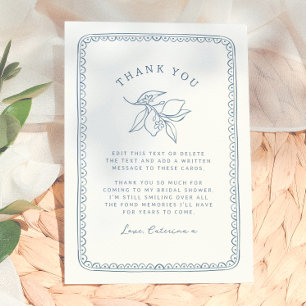 Whimsical Lemon Illustration Blue Bridal Shower Thank You Card