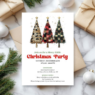 Whimsical leopard and plaid Christmas tree invite