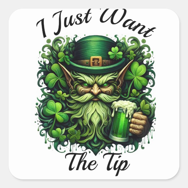 Whimsical Leprechaun Drinking A Frothy Beer Square Sticker (Front)