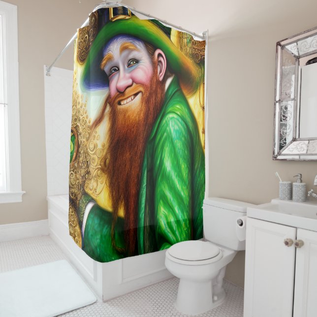 Whimsical Leprechaun with Ale Shower Curtain (In Situ)