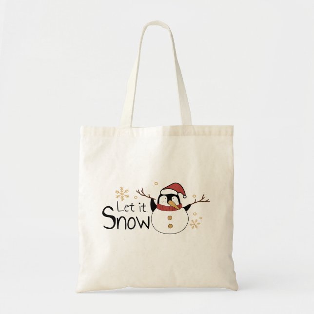 Whimsical Let It Snow Penguin Snowman | Christmas Tote Bag (Front)