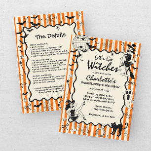 Whimsical Let's Go Witches Halloween Bachelorette Invitation