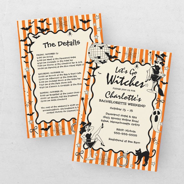 Whimsical Let's Go Witches Halloween Bachelorette Invitation (Creator Uploaded)