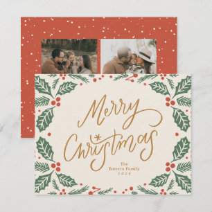 Whimsical Lettered Christmas Holly Holiday Card
