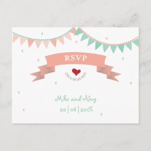 Whimsical Lib Bunting Wedding RSVP Invitation Postcard