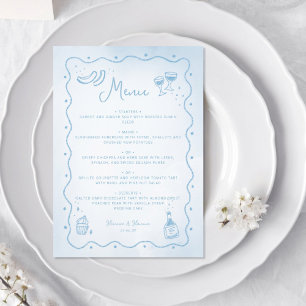 Whimsical Light Blue Hand Drawn Food Wedding Menu