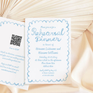 Whimsical Light Blue QR RSVP Code Rehearsal Dinner Invitation