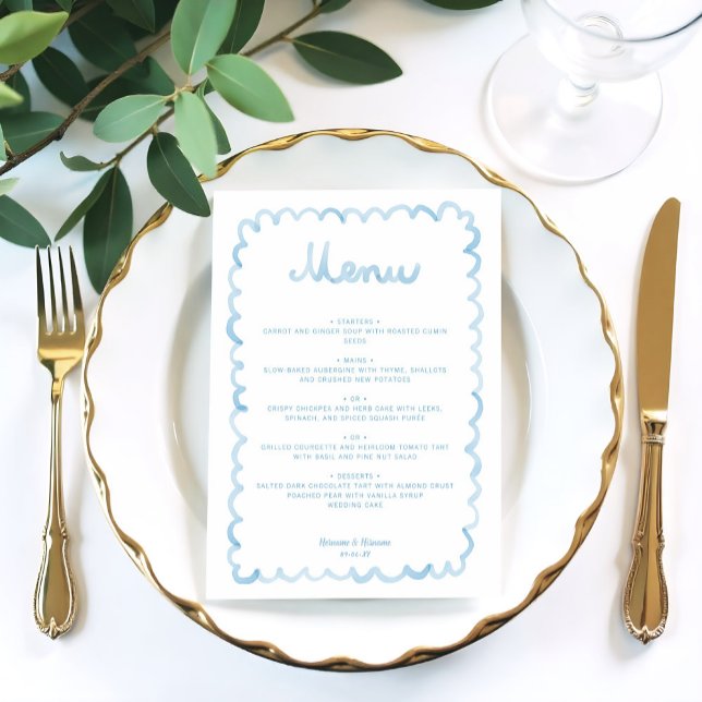 Whimsical Light Blue & White Simple Cute Wedding Menu (Creator Uploaded)