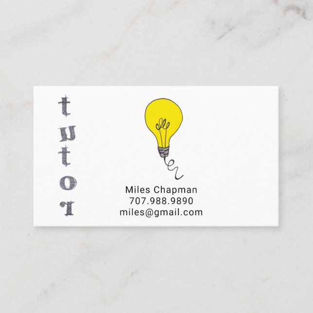 Whimsical Light Bulb Idea Education Teacher Tutor Business Card (Front)