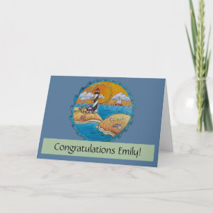 Whimsical Lighthouse Beach Scene Coastal Folk Art Card