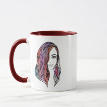 Whimsical Line Art Girl Colourful Watercolor Hair