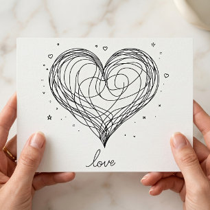 Whimsical Line Art Heart with Love Design Postcard
