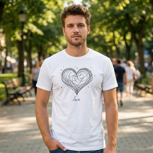 Whimsical Line Art Heart with Love Design T-Shirt