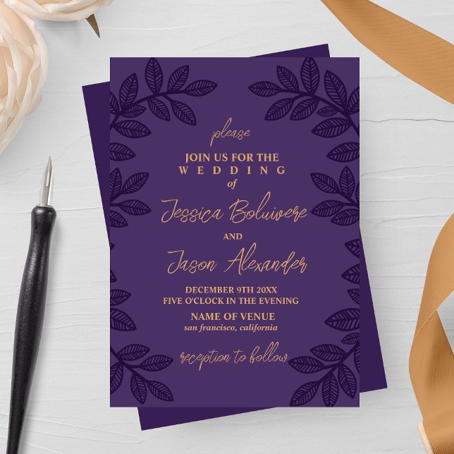 Whimsical Line Leaves Wedding Invitation (Creator Uploaded)