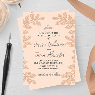 Whimsical Line Leaves Wedding Invitation