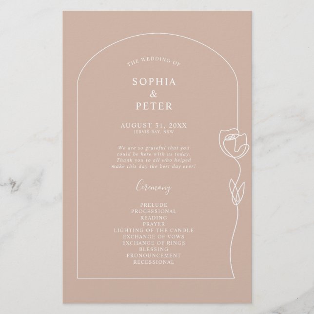 Whimsical Line Rose Arch Ceremony Program (Front)