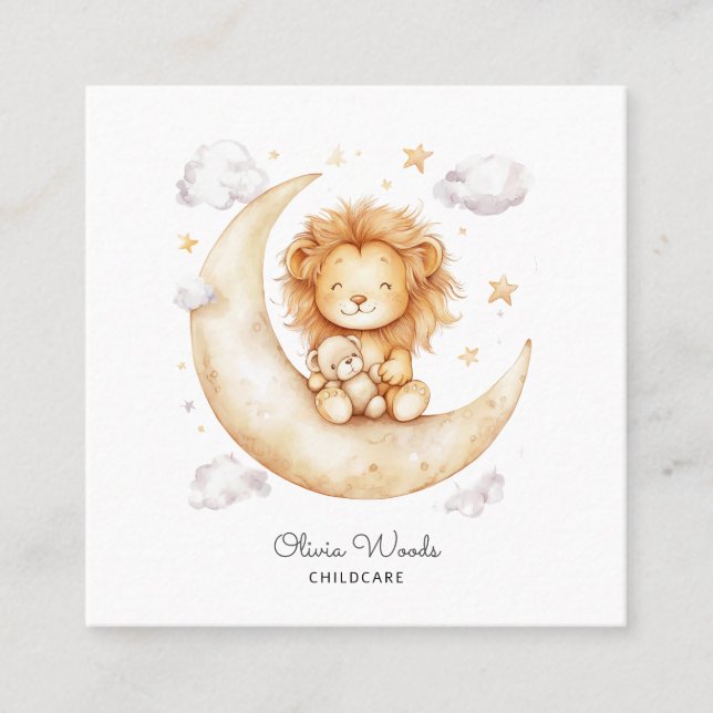 Whimsical Lion Cub Childcare Business Card (Front)