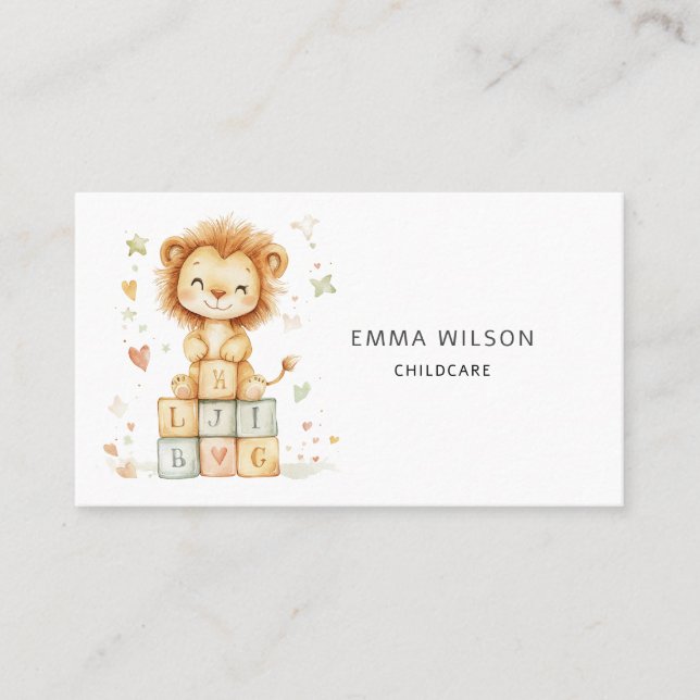 Whimsical Lion Cub Childcare Business Card (Front)