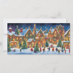 Whimsical Lite Brite Art Christmas 3 Photo Collage Holiday Card
