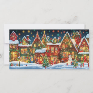 Whimsical Lite Brite Art Christmas 3 Photo Collage Holiday Card