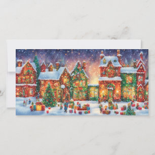 Whimsical Lite Brite Art Christmas 3 Photo Collage Holiday Card