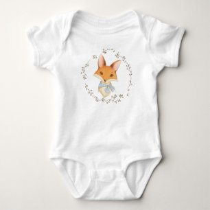Whimsical Little Boy Fox In Wreath Baby Bodysuit