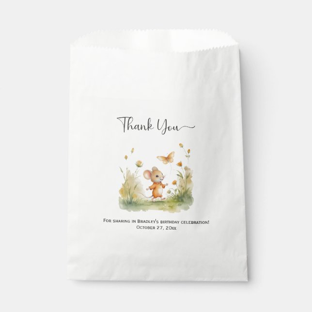 Whimsical Little Boy Mouse Birthday | Favour Bags (Front)