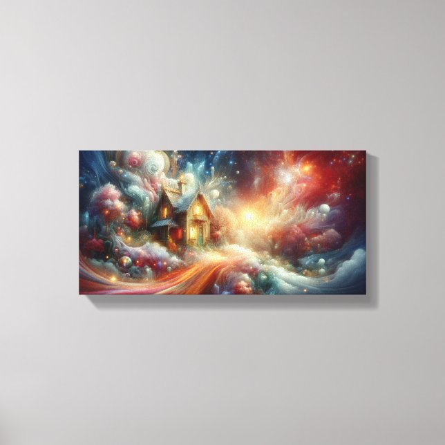 Whimsical Little Cottage, Explosion of Colour Canvas Print (Front)