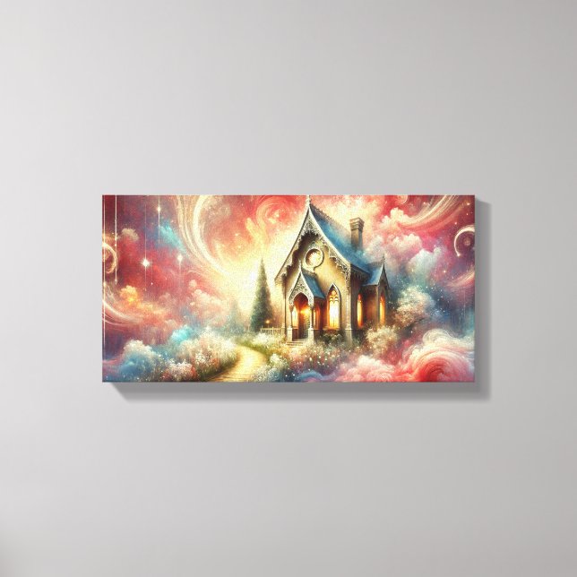 Whimsical Little Cottage, Explosion of Colour Canvas Print (Front)