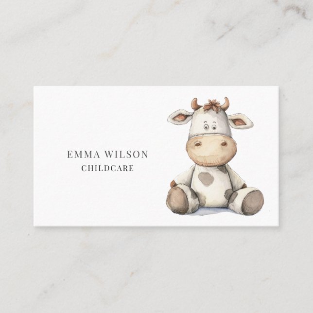 Whimsical Little Cow Childcare Business Card (Front)