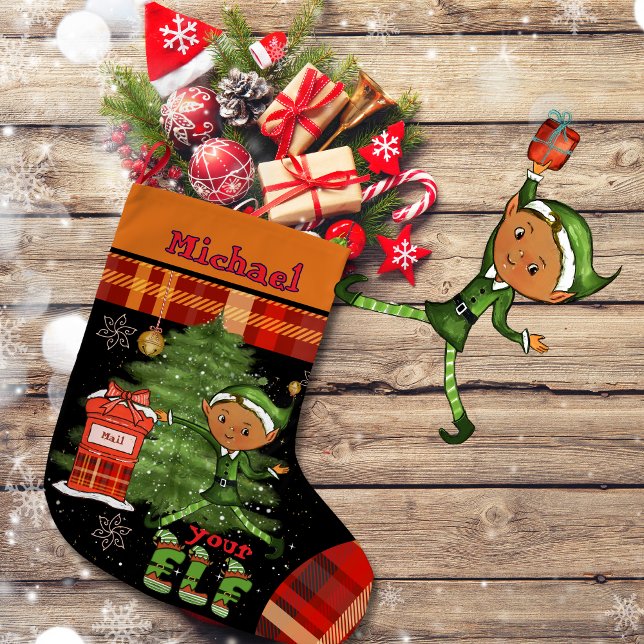 Whimsical Little Elf Boy Christmas Kids Stocking (Whimsical Little Elf Boy Christmas Kids Stocking)