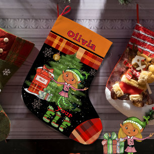 Whimsical Little Elf Girl Kids Christmas Stocking 