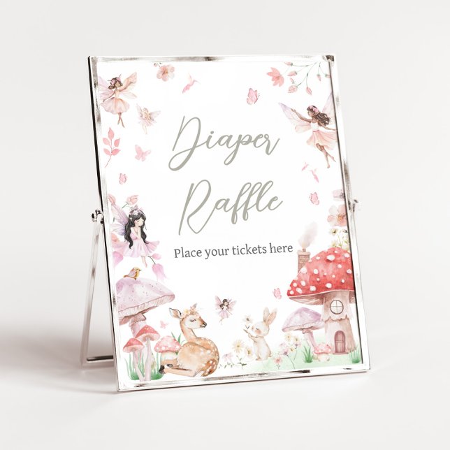 Whimsical Little Fairy Baby Shower Diaper Raffle Poster (Little Fairy Whimsical Baby Shower Diaper Raffle Sign)