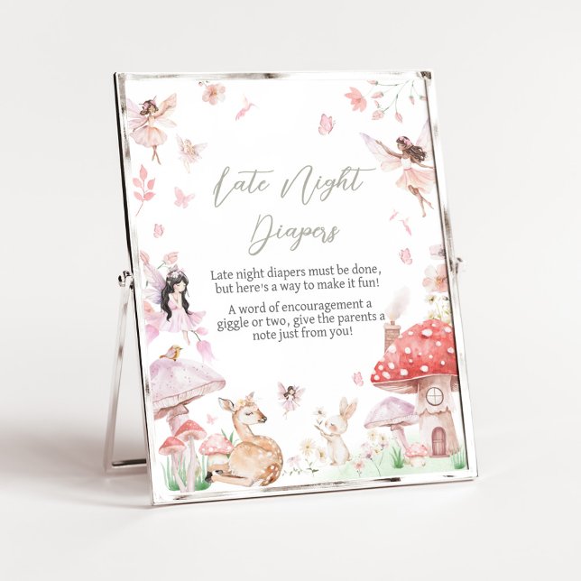Whimsical Little Fairy Late Night Diapers Poster (Little Fairy Whimsical Baby Shower Late Night Diapers Sign)