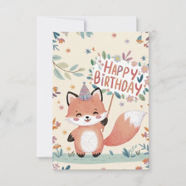 Whimsical Little Fox Birthday Card (Front)