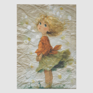Whimsical Little Girl in a Windy Scene Tissue Paper