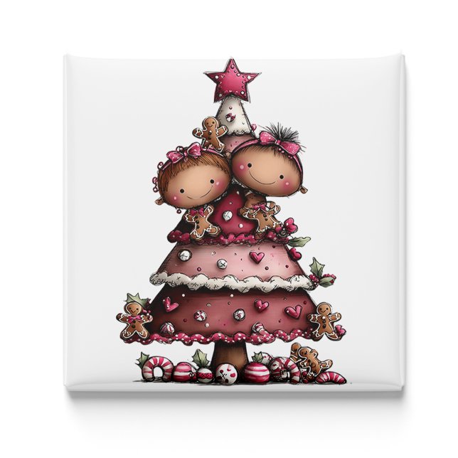 Whimsical Little Girl Pink Christmas Tree Magnet (Whimsical Little Girl Christmas Tree Magnet by PiggyPrint Sticker.)