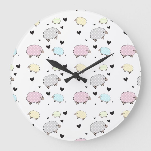Whimsical Little Pastel Sheep Clock (Front)
