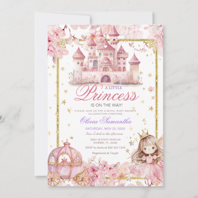 Whimsical Little  Princess Girl Castle Baby Shower Invitation (Front)