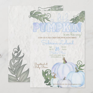 Whimsical Little Pumpkin Blue Boy Baby Shower Invitation
