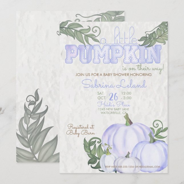 Whimsical Little Pumpkin Violet Girl Baby Shower Invitation (Front/Back)