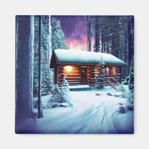 Whimsical Little Rustic Log Cabin In The Woods Magnet