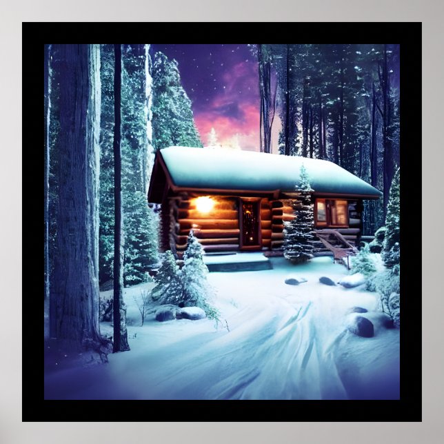 Whimsical Little Rustic Log Cabin In The Woods Poster (Front)