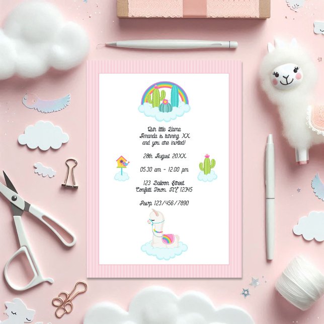 Whimsical Llama and Rainbow Kids Birthday Party Invitation (Whimsical Llama and Rainbow Kids Birthday Party Invitation)