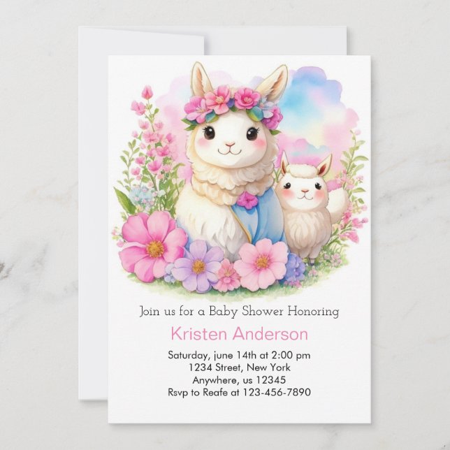 Whimsical Llama Girl Baby Shower Invitation (Front)