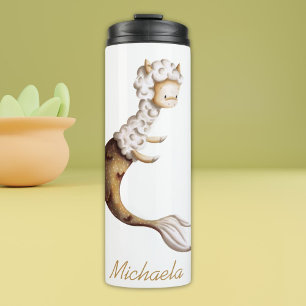 Whimsical Llama Mermaid Personalised Thermal Tumbler