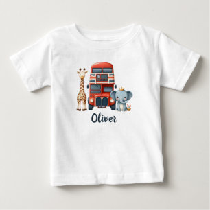  Whimsical London Bus with Giraffe & Elephant Baby T-Shirt