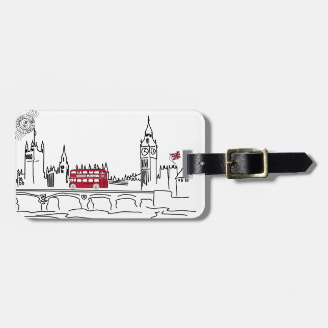 Whimsical London luggage tag (Front Horizontal)