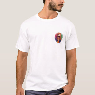 Whimsical Long-Haired Girl with Vibrant Geometric T-Shirt